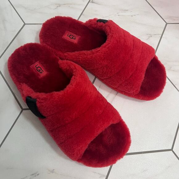 Ugg Red Fluff You Slip On Plush Slippers Size 8 Mens - Picture 1 of 7